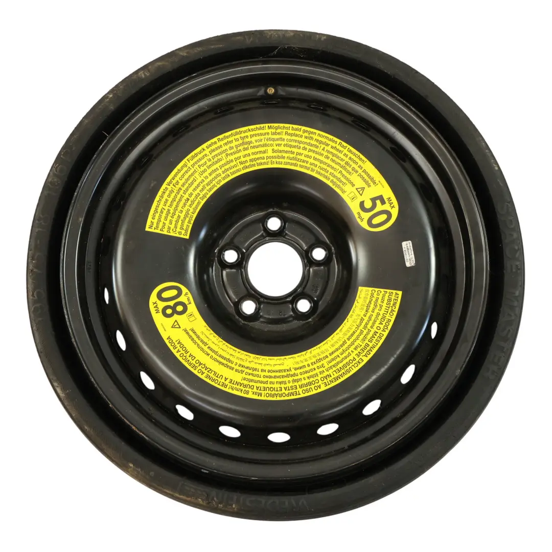 Ersatzrad Space Master Stahlfelge R18 3,5J 195/75 für Audi Q5 8R mit Teilenummer 80A601027A Audi Q5 8R Ersatzrad Space Master Stahlfelge R18 3,5J 195/75 - SKU 80A601027A - Teilenummer 80A601027A