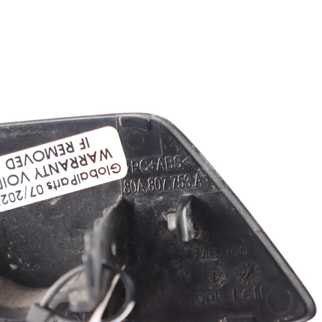 Headlight Washer Cover Cap Left N/S Mythical Black Metallic Y9T to Audi Q5 FY with Part number 80A807753A Audi Q5 FY Headlight Washer Cover Cap Left N/S Mythical Black Metallic Y9T - SKU 80A807753A-MYB - Part number 80A807753A