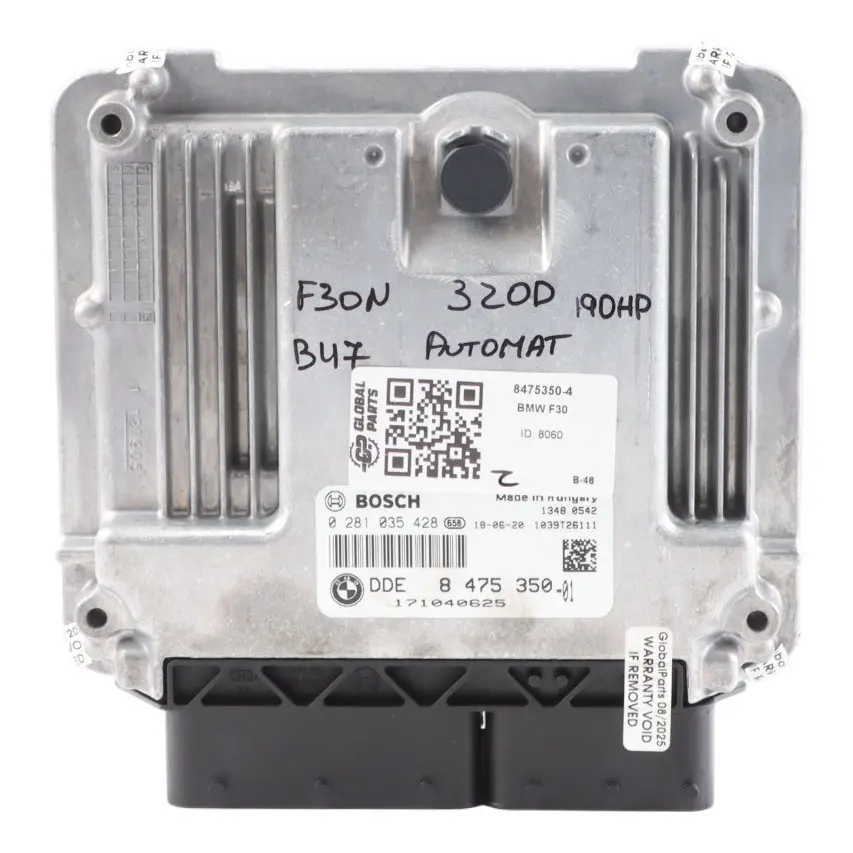 B47 190HP Control Module DDE ECU 8475350 Automatic to BMW F20 F21 F30 LCI 120d 320d with Part number 8574752 BMW F20 F21 F30 LCI 120d 320d B47 190HP Control Module DDE ECU 8475350 Automatic - SKU 8475350-4 - Part number 8574752