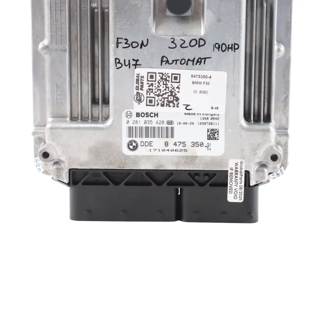 B47 190HP Control Module DDE ECU 8475350 Automatic to BMW F20 F21 F30 LCI 120d 320d with Part number 8574752 BMW F20 F21 F30 LCI 120d 320d B47 190HP Control Module DDE ECU 8475350 Automatic - SKU 8475350-4 - Part number 8574752