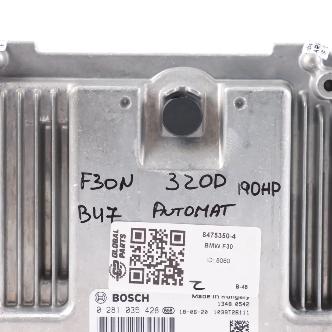 BMW F20 F21 F30 LCI 120d 320d B47 190HP Control Module DDE ECU 8475350 Automatic - SKU 8475350-4 - Part number 8574752