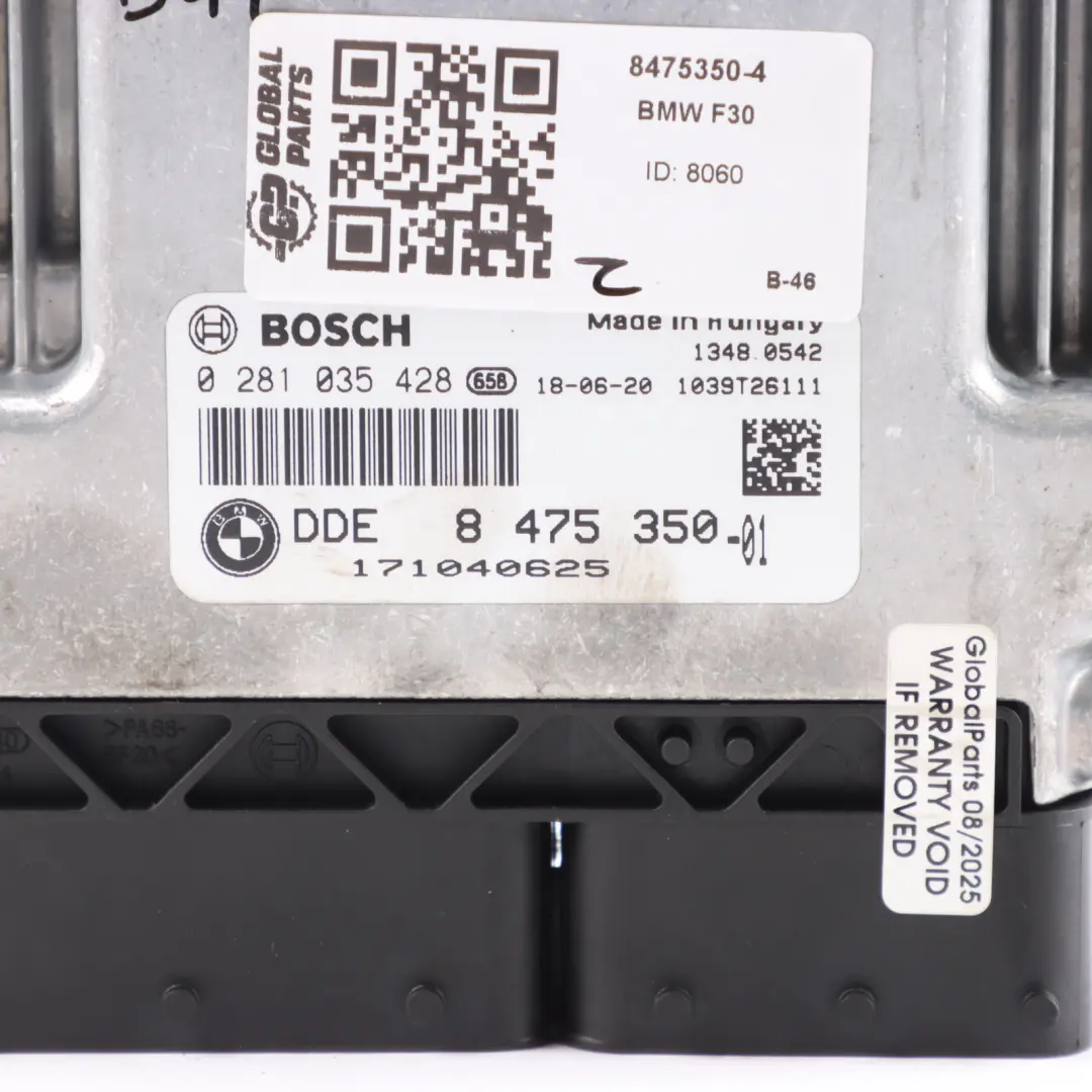 B47 190HP Control Module DDE ECU 8475350 Automatic to BMW F20 F21 F30 LCI 120d 320d with Part number 8574752 BMW F20 F21 F30 LCI 120d 320d B47 190HP Control Module DDE ECU 8475350 Automatic - SKU 8475350-4 - Part number 8574752
