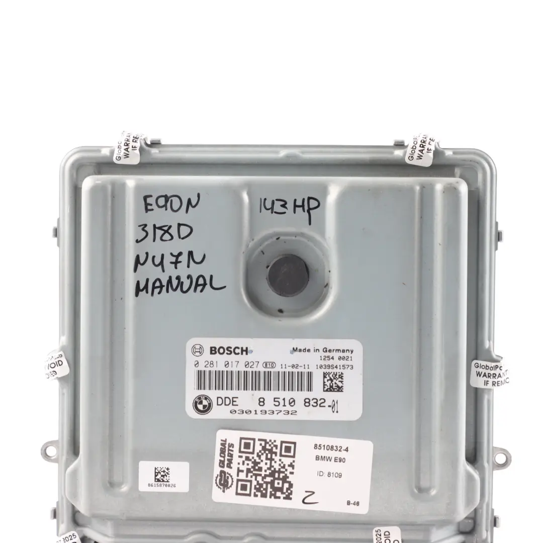 N47N 143HP Engine Control ECU DDE Manual to BMW E90 E91 LCI 318d with Part number 8510832 BMW E90 E91 LCI 318d N47N 143HP Engine Control ECU DDE Manual - SKU 8510832-4 - Part number 8510832