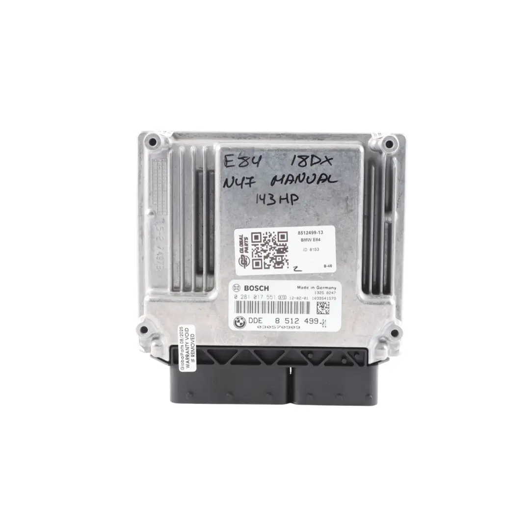 BMW E84 18dX N47 143HP Diesel Engine Control Module ECU Kit DDE Manual - SKU 8512499-13 - Part number 8512499