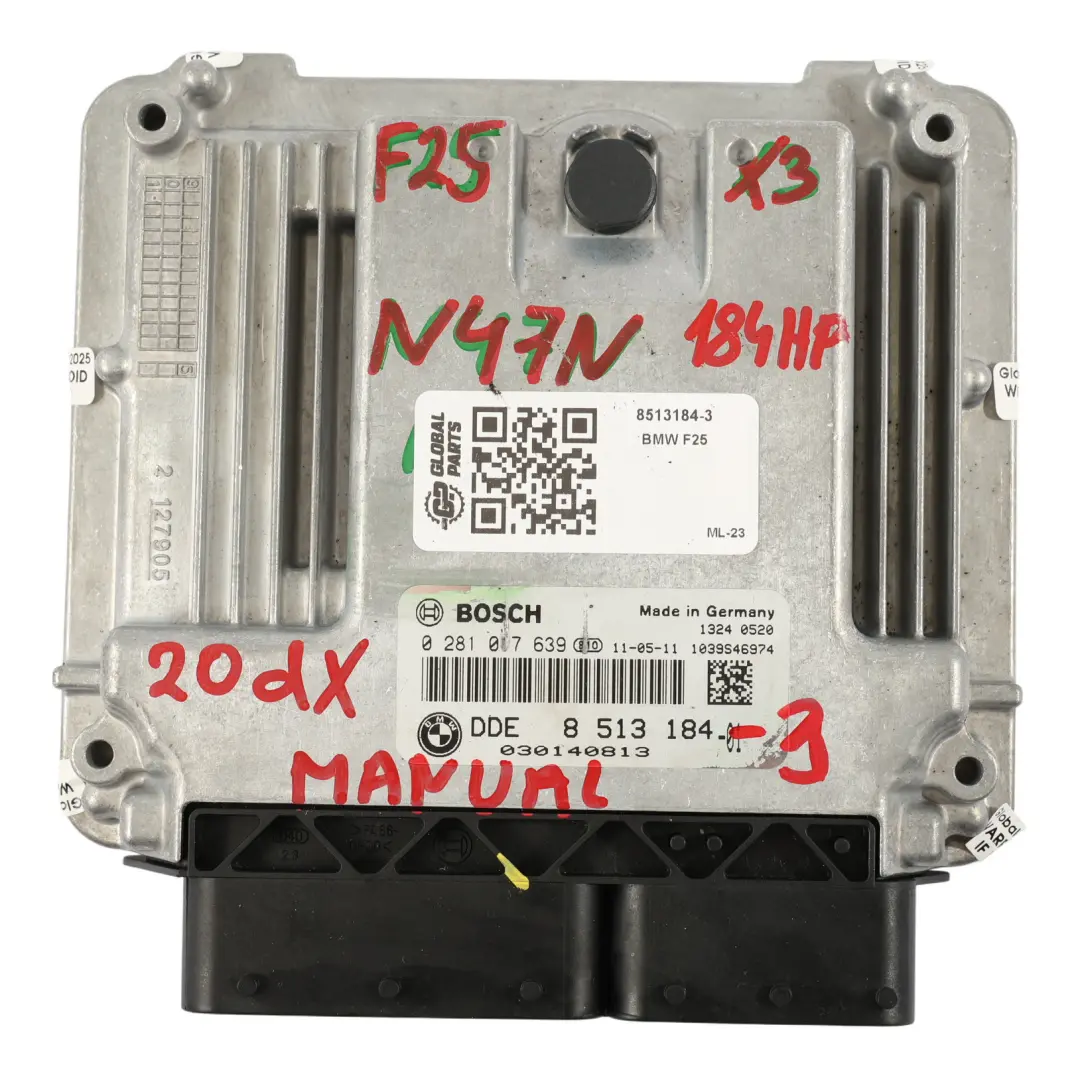 20Dx Diesel N47N 184 CV Module Moteur ECU DDE Boite Manuelle pour BMW X3 F25 à propos du numéro de pièce 8513184 BMW X3 F25 20Dx Diesel N47N 184 CV Module Moteur ECU DDE Boite Manuelle - SKU 8513184-3 - Numéro de pièce 8513184