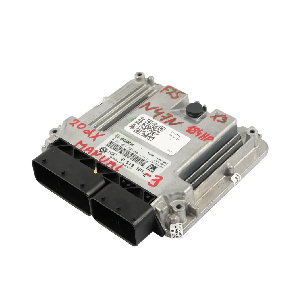 20dX Diesel N47N 184HP Engine Module ECU DDE Manual to BMW X3 F25 with Part number 8513184 BMW X3 F25 20dX Diesel N47N 184HP Engine Module ECU DDE Manual - SKU 8513184-3 - Part number 8513184