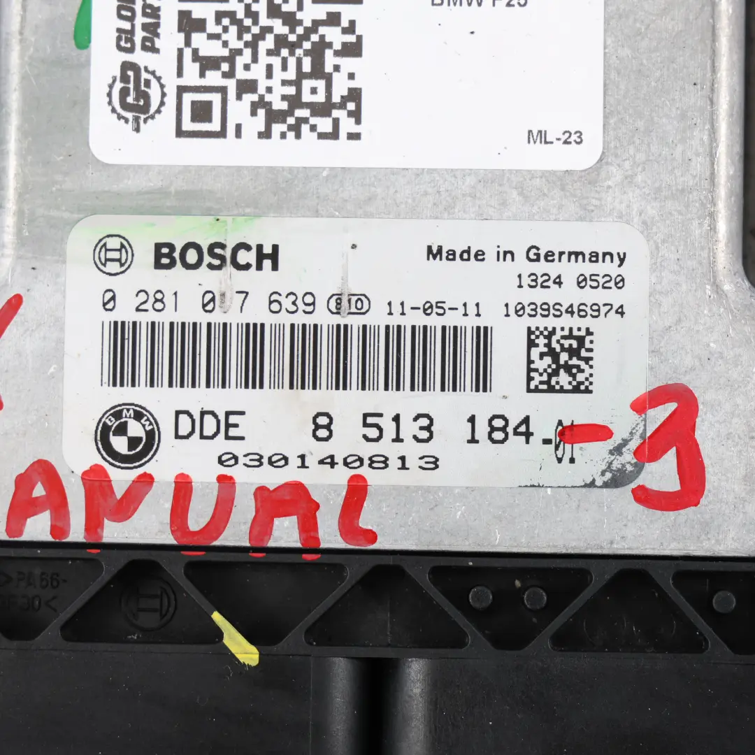 20Dx Diesel N47N 184HP Motor Módulo ECU DDE Cambio Manual para BMW X3 F25 con número de pieza 8513184 BMW X3 F25 20Dx Diesel N47N 184HP Motor Módulo ECU DDE Cambio Manual - SKU 8513184-3 - Número de pieza 8513184