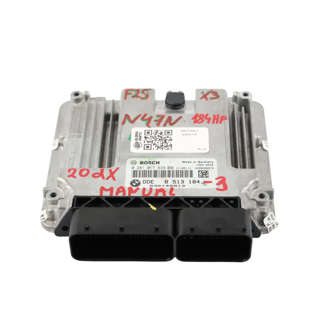 BMW X3 F25 20dX Diesel N47N 184HP Engine Module ECU DDE Manual - SKU 8513184-3 - Part number 8513184