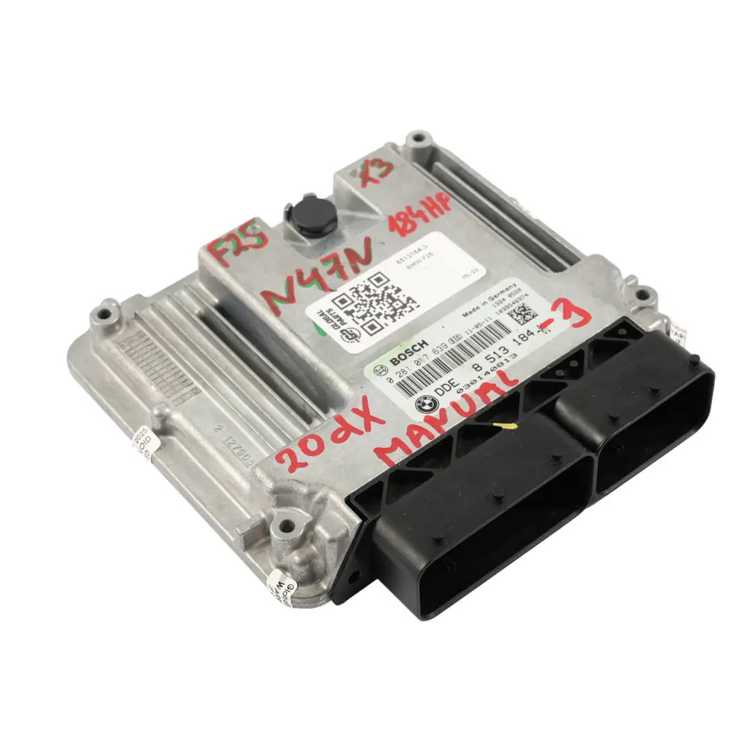 BMW X3 F25 20dX Diesel N47N 184HP Engine Module ECU DDE Manual - SKU 8513184-3 - Part number 8513184