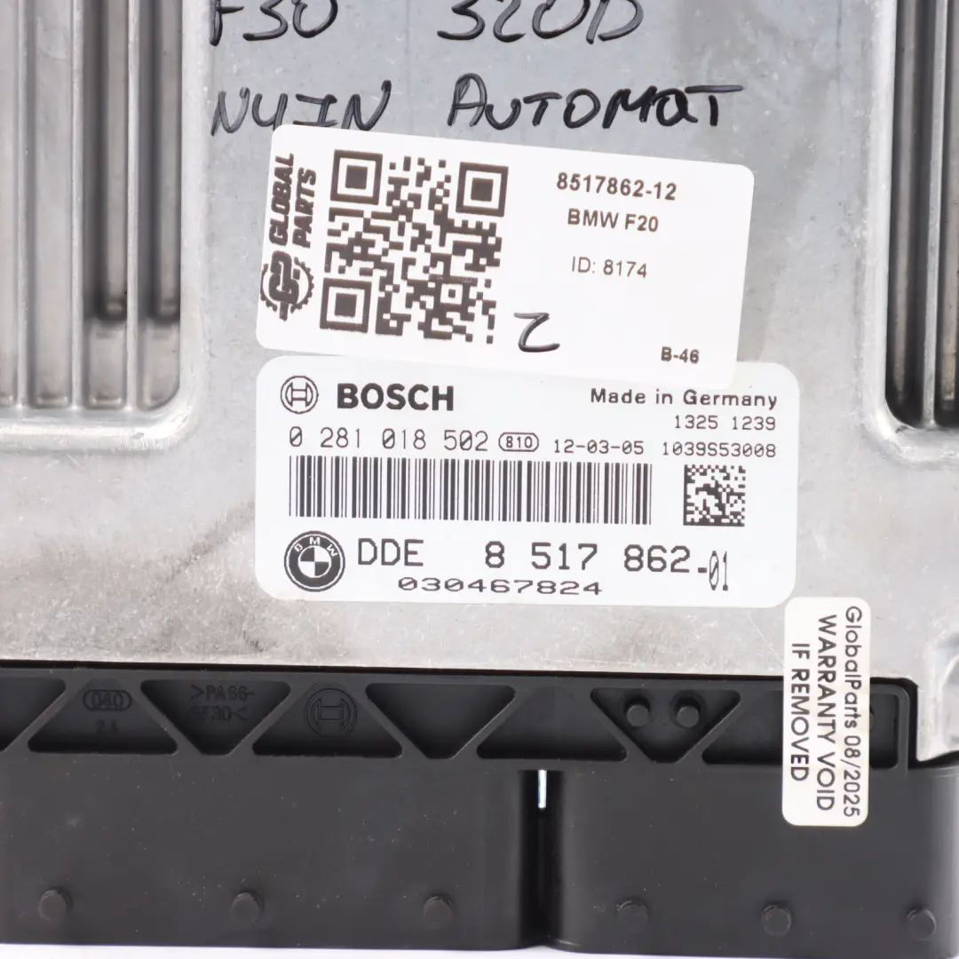 BMW F20 F21 F30 F31 F32 N47N 184HP Engine Control ECU DDE Kit Automatic - SKU 8517862-12 - Part number 8517862