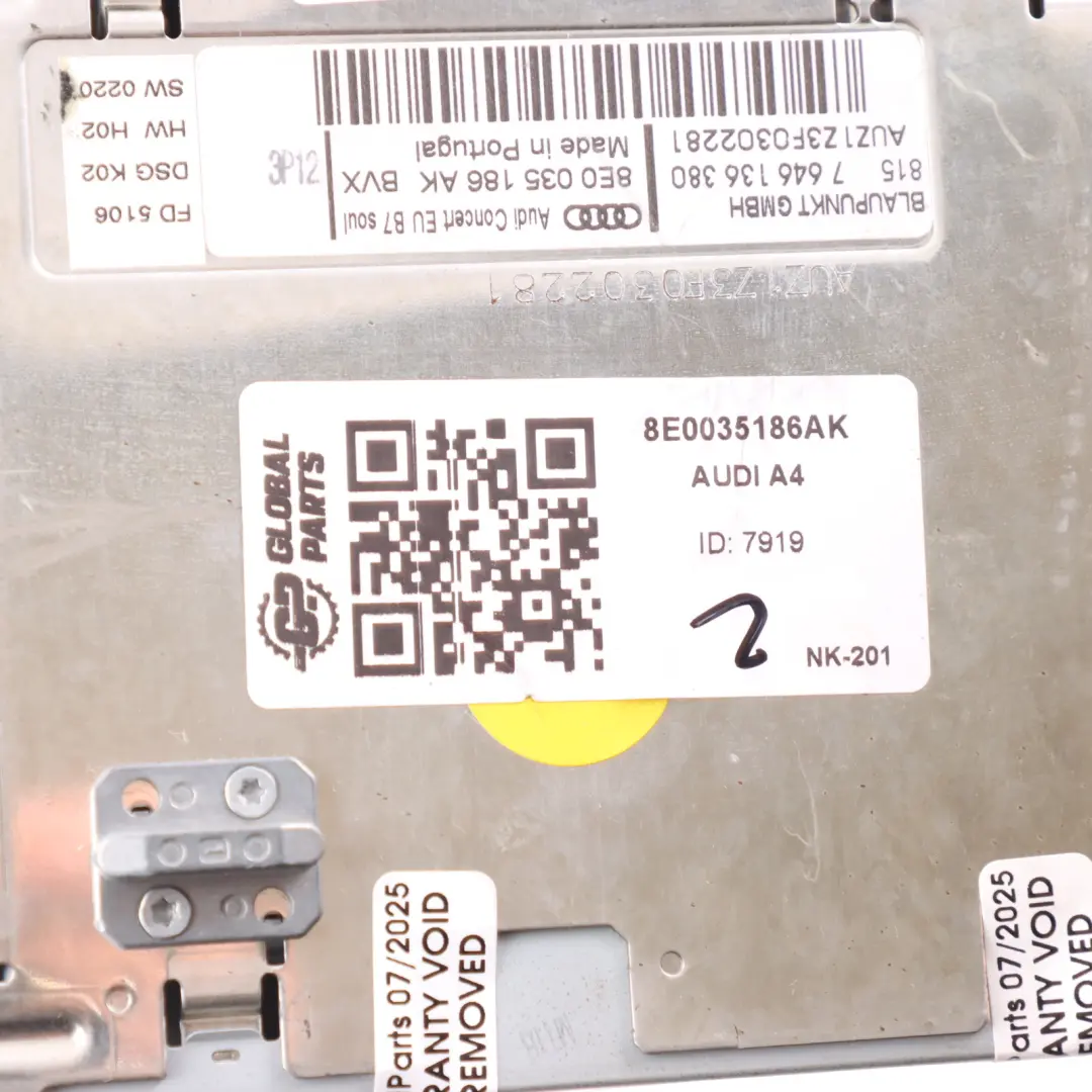 Stereo Radio Audio Head Unit CD Player to Audi A4 B7 with Part number 8E0035186AK Audi A4 B7 Stereo Radio Audio Head Unit CD Player - SKU 8E0035186AK - Part number 8E0035186AK