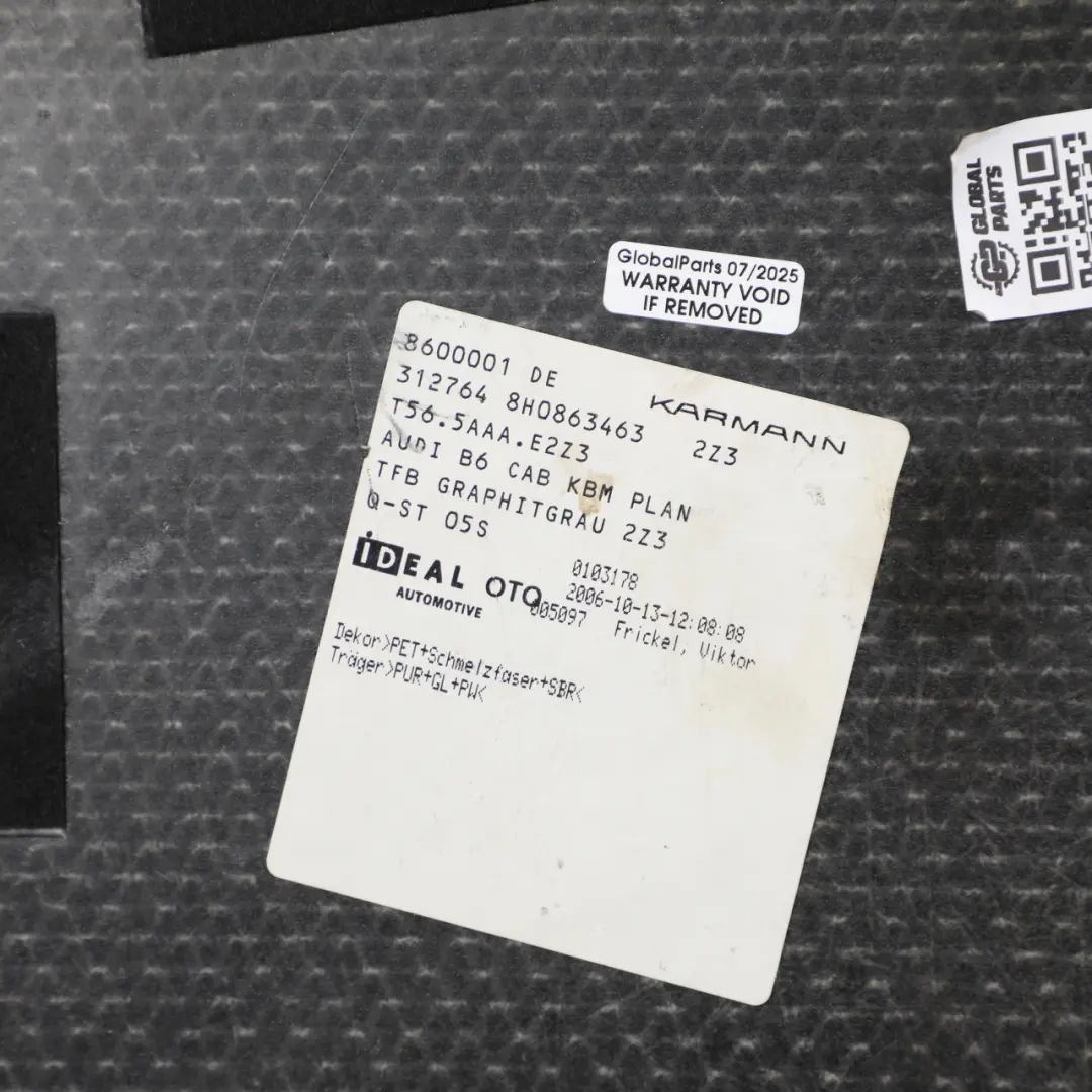 Boot Trunk Carpet Floor Mat Rear Liner Cover to Audi A4 B7 Cabrio with Part number 8H0863463 Audi A4 B7 Cabrio Boot Trunk Carpet Floor Mat Rear Liner Cover - SKU 8H0863463-1 - Part number 8H0863463