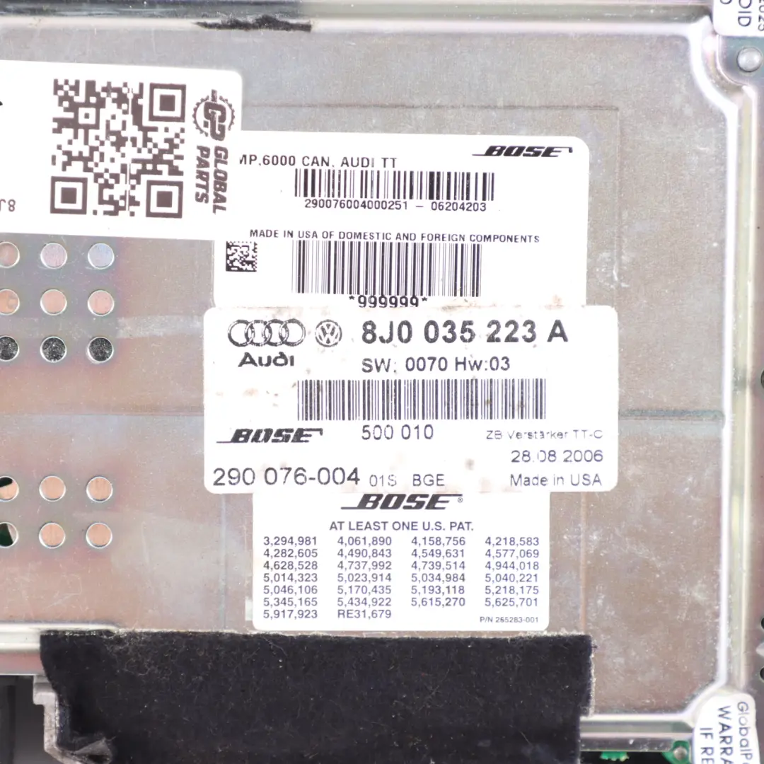 Audio-Verstärker Premium Steuergerät Bose für Audi TT 8J mit Teilenummer 8J0035223A Audi TT 8J Audio-Verstärker Premium Steuergerät Bose - SKU 8J0035223A - Teilenummer 8J0035223A