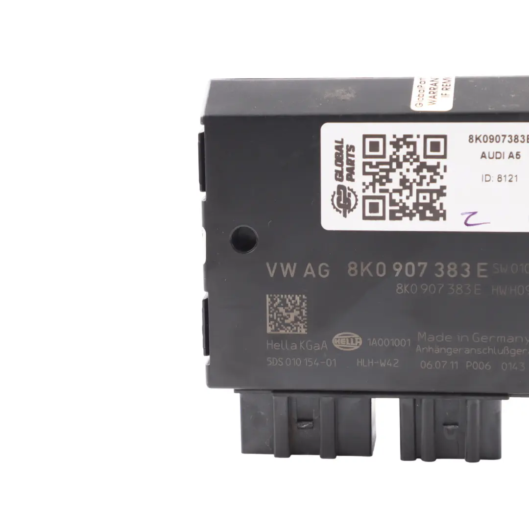 Audi A5 8T Towbar Trailer Hitch Control Module Unit ECU HELLA 8K0907383B - SKU 8K0907383E - Part number 8K0907383E