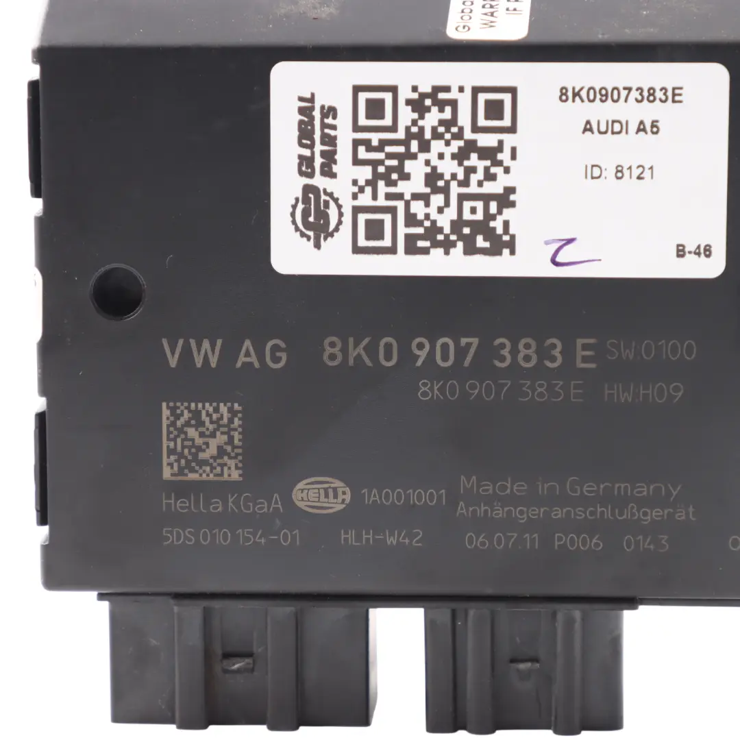 Audi A5 8T Towbar Trailer Hitch Control Module Unit ECU HELLA 8K0907383B - SKU 8K0907383E - Part number 8K0907383E