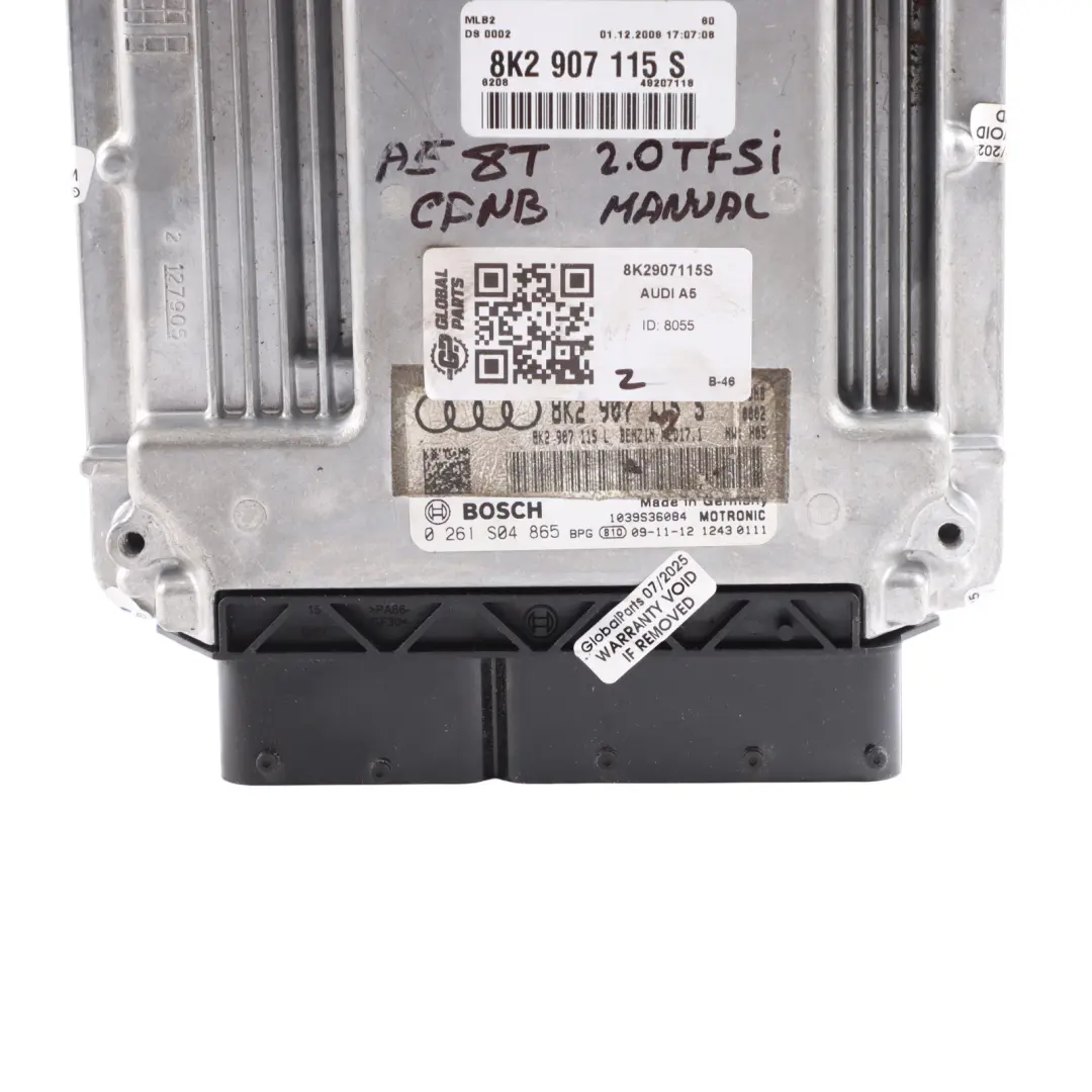 Audi A4 B8 8K A5 8T 2.0 TFSI CDNB 180HP Engine Control ECU Manual - SKU 8K2907115S - Part number 8K2907115S