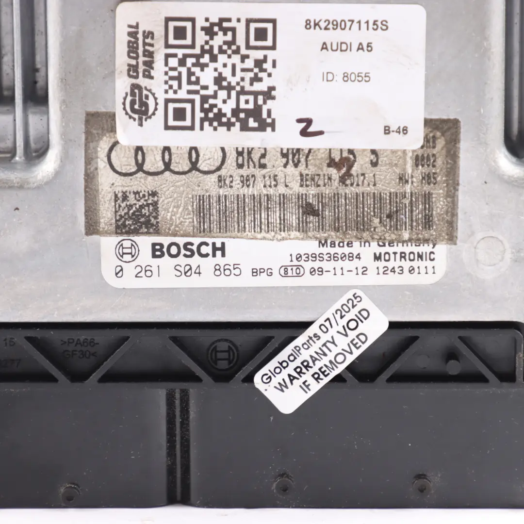 Audi A4 B8 8K A5 8T 2.0 TFSI CDNB 180HP Engine Control ECU Manual - SKU 8K2907115S - Part number 8K2907115S