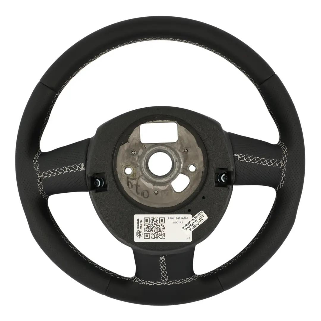 Steering Wheel NEW Black Leather White Threads to Audi A3 S3 8P with Part number 8P0419091AN Audi A3 S3 8P Steering Wheel NEW Black Leather White Threads - SKU 8P0419091AN-1 - Part number 8P0419091AN