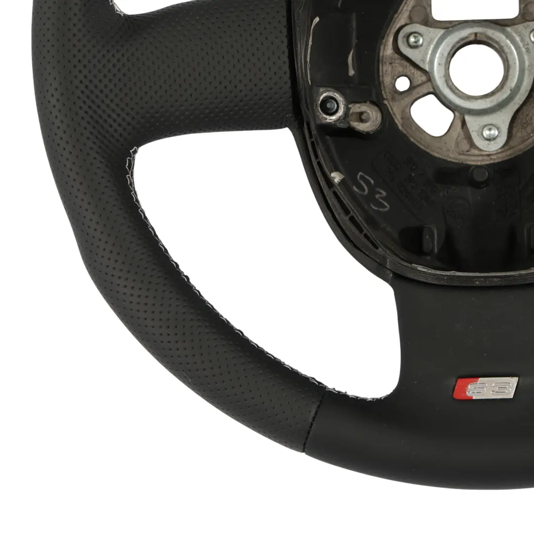 Steering Wheel NEW Black Leather White Threads to Audi A3 S3 8P with Part number 8P0419091AN Audi A3 S3 8P Steering Wheel NEW Black Leather White Threads - SKU 8P0419091AN-1 - Part number 8P0419091AN