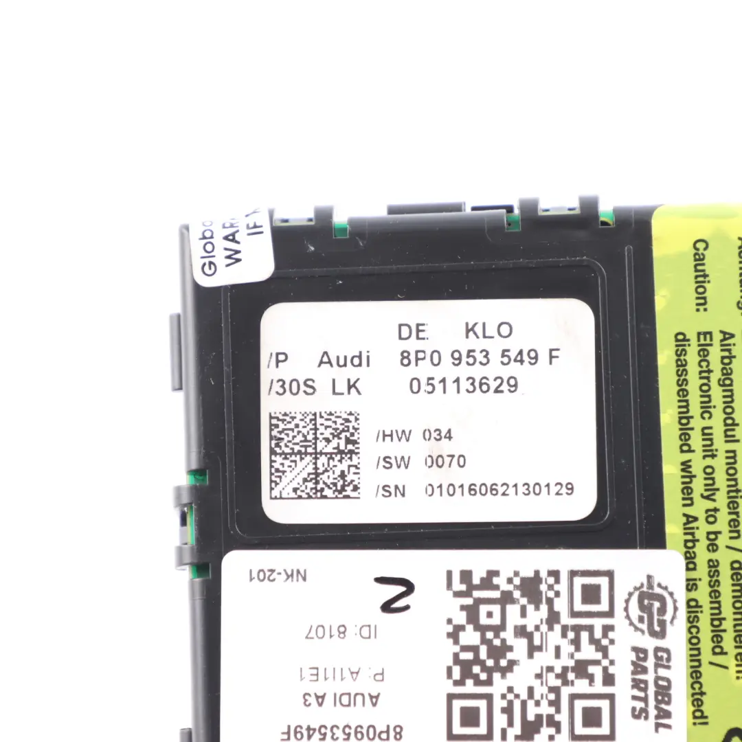 Módulo Unidad Control Sensor Ángulo Posición Del Volante para Audi A3 8P con número de pieza 8P0953549F Audi A3 8P Módulo Unidad Control Sensor Ángulo Posición Del Volante - SKU 8P0953549F - Número de pieza 8P0953549F