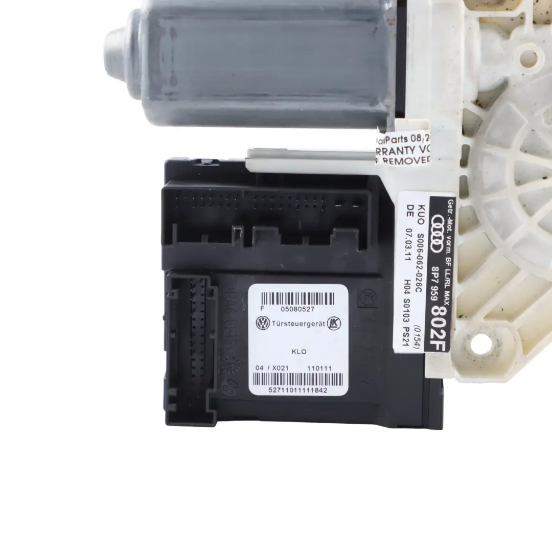 Front Door Window Lifter Motor Left N/S to Audi A3 8P Convertible with Part number 8P7959802F Audi A3 8P Convertible Front Door Window Lifter Motor Left N/S - SKU 8P7959802F - Part number 8P7959802F