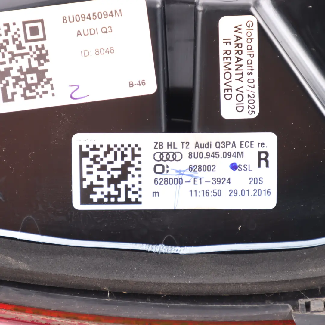 Trunk Boot Tailgate Lamp Light LED Right O/S to Audi Q3 8U Rear with Part number 8U0945094M Audi Q3 8U Rear Trunk Boot Tailgate Lamp Light LED Right O/S - SKU 8U0945094M - Part number 8U0945094M