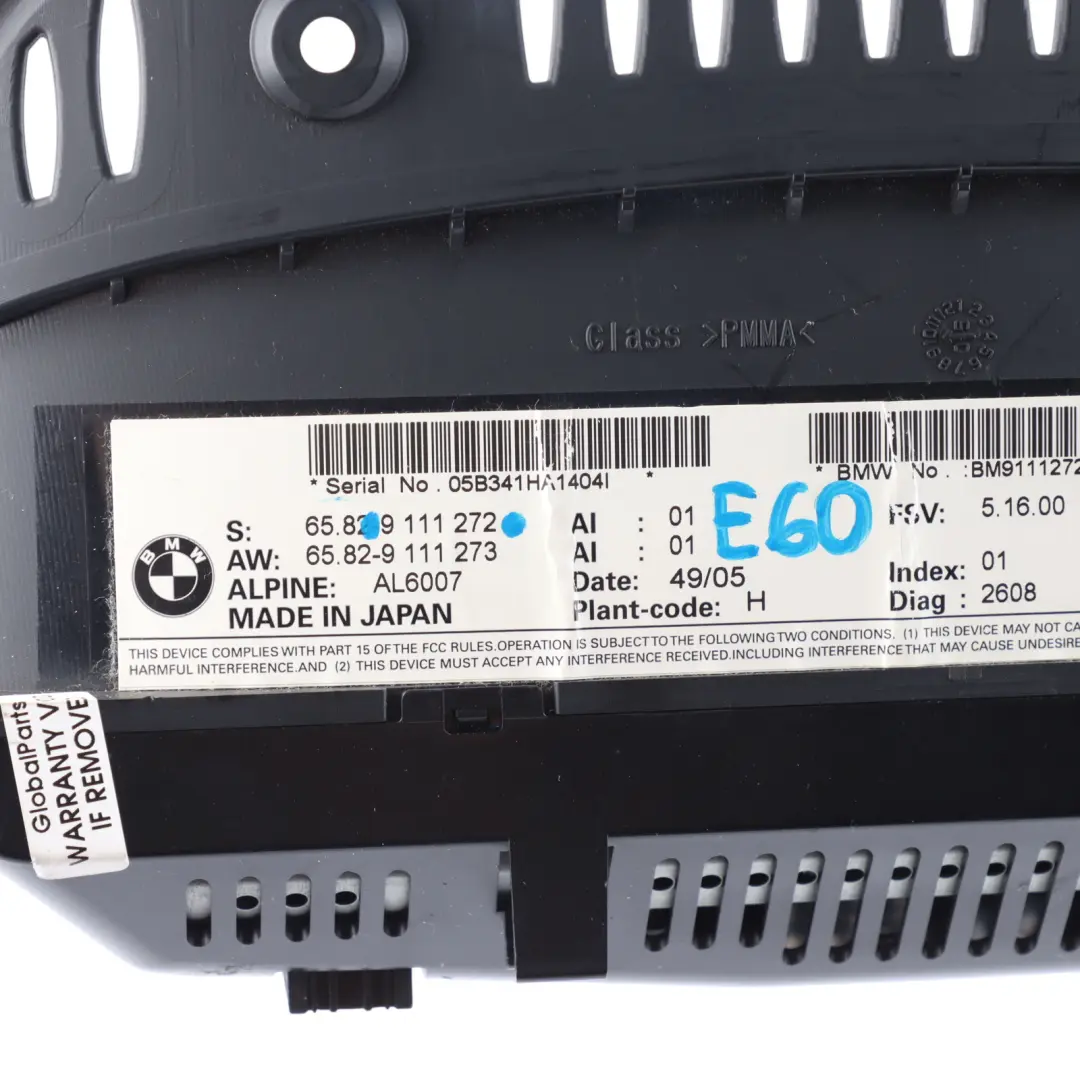 Display Screen BMW E60 E61 Dash On Board Sat Navigation Monitor 8,8" to with Part number 9111272 Display Screen BMW E60 E61 Dash On Board Sat Navigation Monitor 8,8" - SKU 9111272 - Part number 9111272