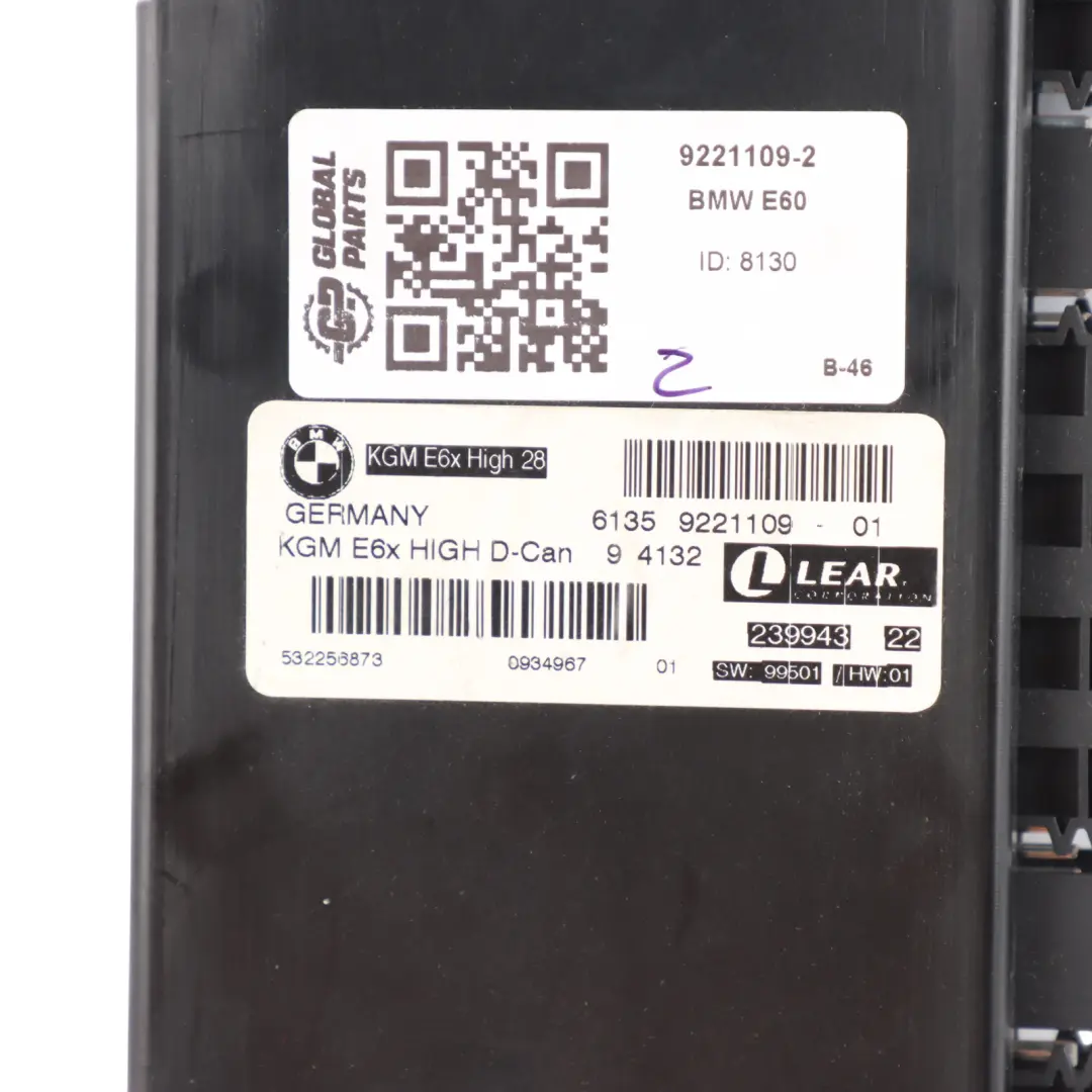 Body Gateway Module Control Unit KGM E6X High D-Can Lear to BMW E60 with Part number 9221109 BMW E60 Body Gateway Module Control Unit KGM E6X High D-Can Lear - SKU 9221109-2 - Part number 9221109