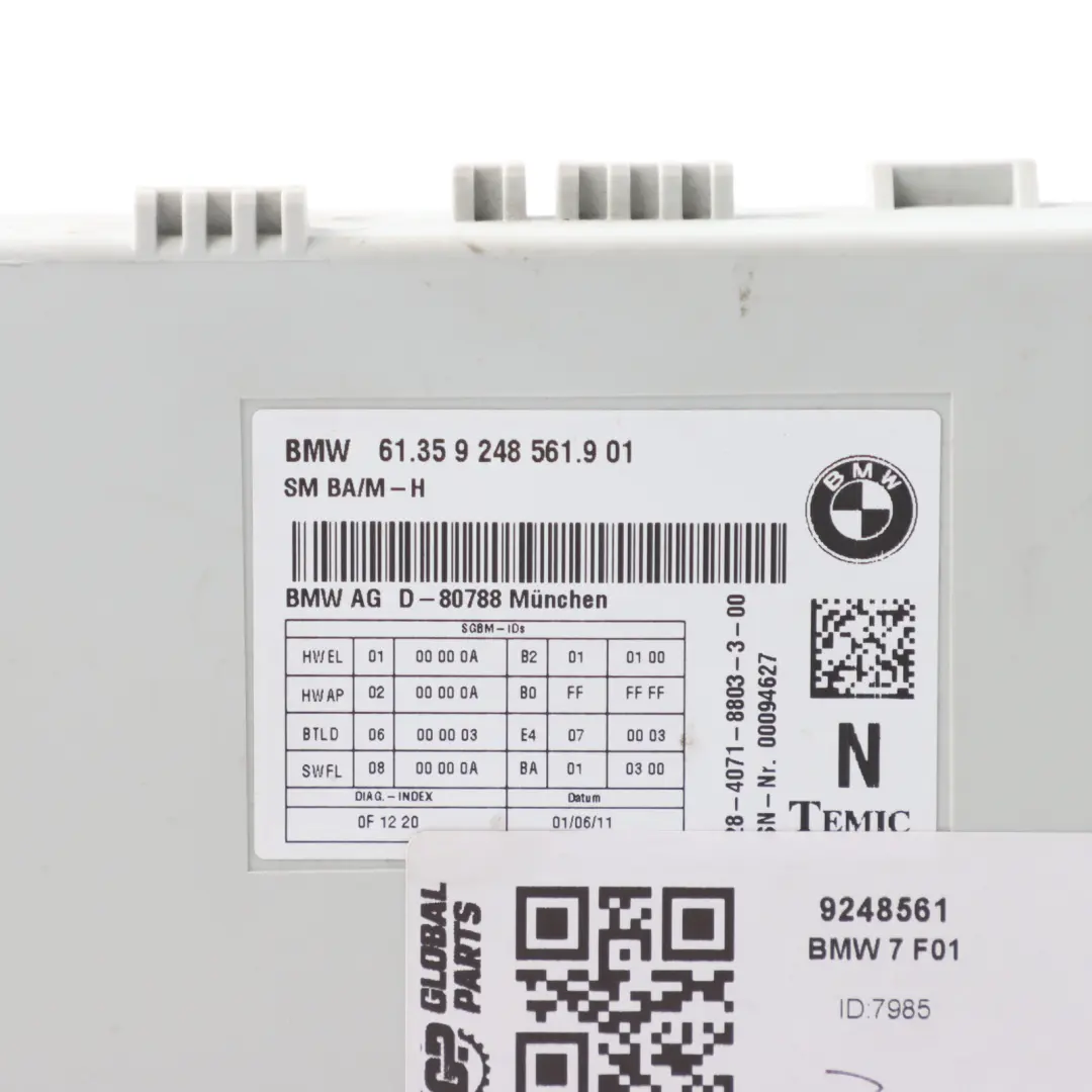 BMW F01 F10 F20 F30 Front Seat Control Unit Module Memory - SKU 9248561 - Part number 9248561
