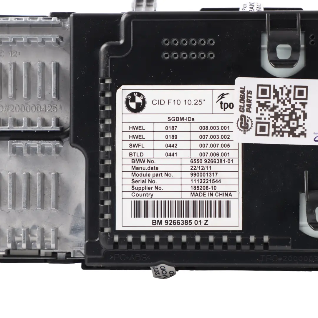 On-Board Screen Central Information Display Monitor 10,25" to BMW F10 F11 with Part number 9266385 BMW F10 F11 On-Board Screen Central Information Display Monitor 10,25" - SKU 9266385-1 - Part number 9266385