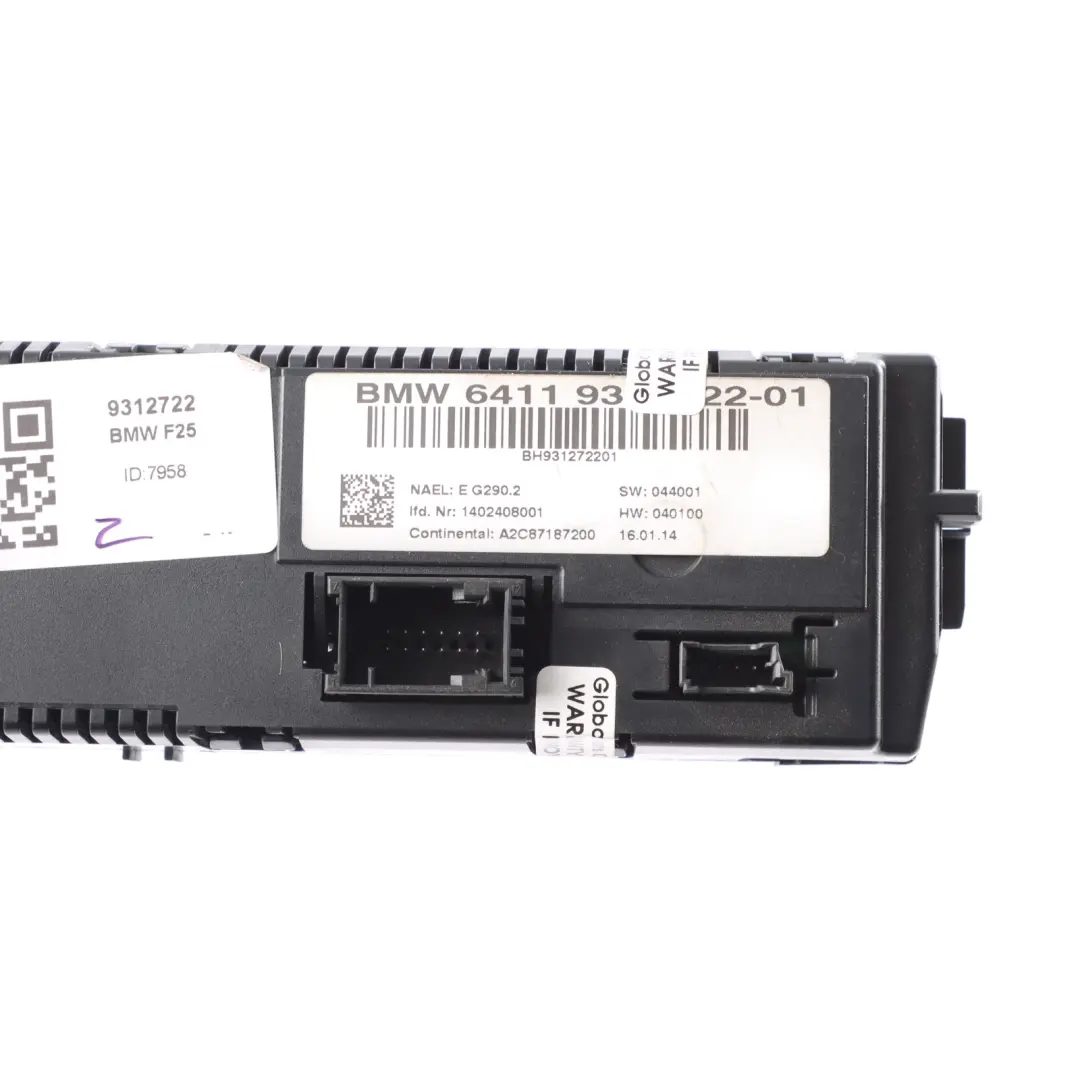 BMW X3 F25 Automatik Klimaanlage Bedienfeld Schalter Sitzheizung - SKU 9312722 - Teilenummer 9312722