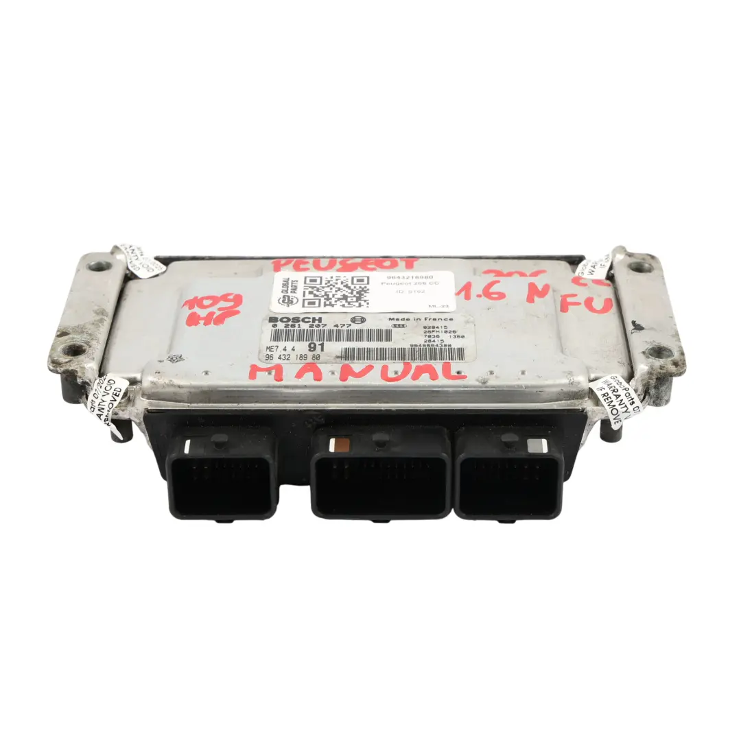 Peugeot 206 1.6 NFU TU5JP4 109HP Engine Control Unit ECU Manual - SKU 9643218980 - Part number 9643218980