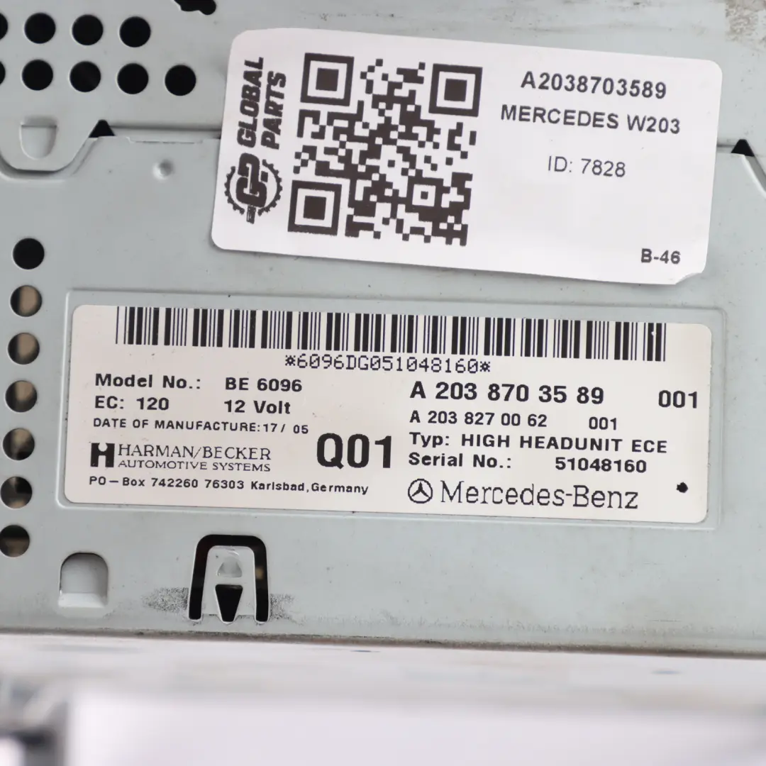 Mercedes W203 Reproductor De CD Radio Audio Navegación Por Satélite - SKU A2038703589 - Número de pieza A2038703589