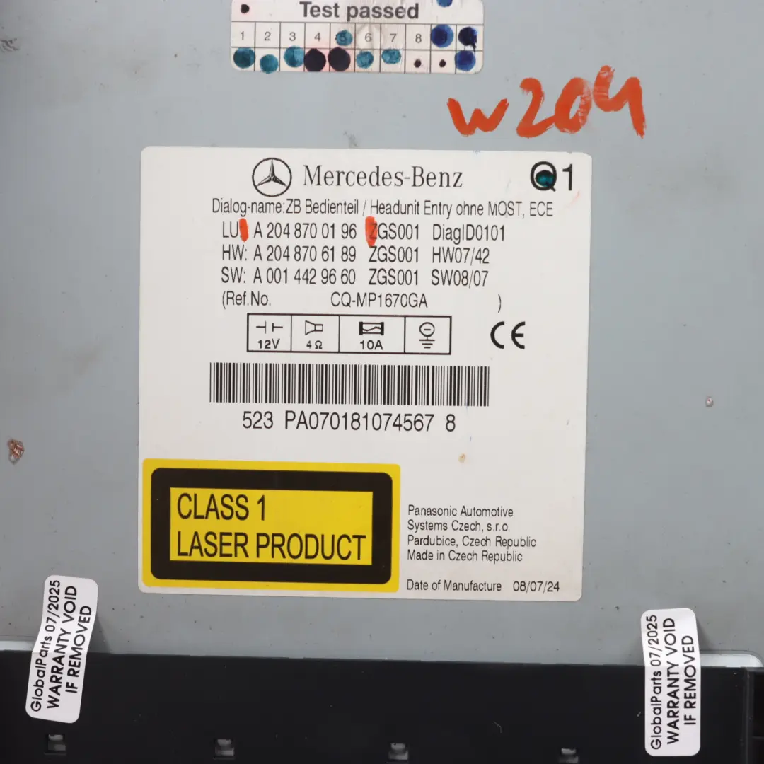 Radio Player COMAND Navi CD Head Unit to Mercedes W204 with Part number A2048700196 Mercedes W204 Radio Player COMAND Navi CD Head Unit - SKU A2048700196-4 - Part number A2048700196