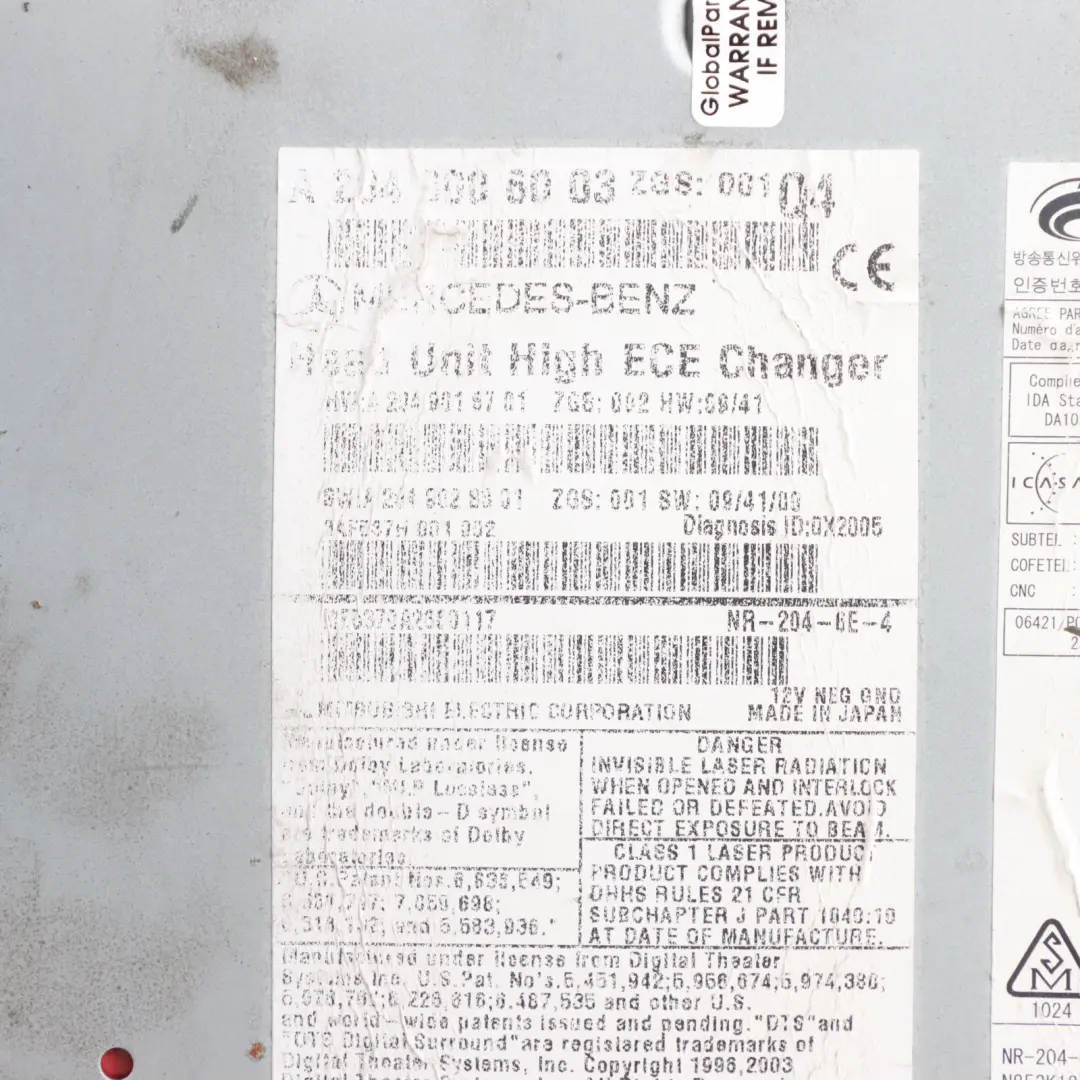 Mercedes W204 Radio Player Audio 20 Navi CD Player Head Unit - SKU A2049006003-1 - Part number A2049006003