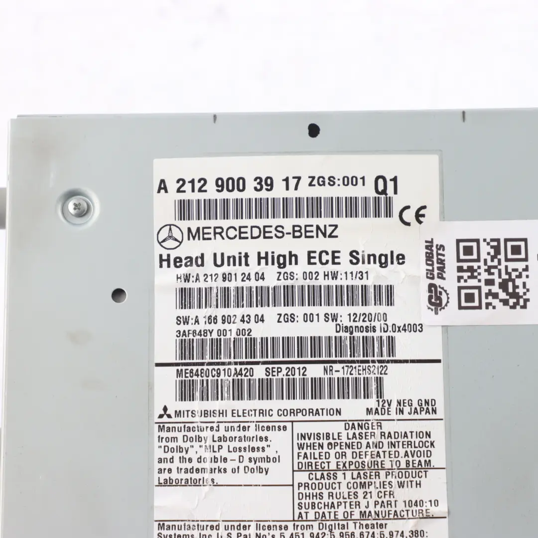 Player Audio Stereo Radio Head Unit to Mercedes W212 CD with Part number A2129003917 Mercedes W212 CD Player Audio Stereo Radio Head Unit - SKU A2129003917 - Part number A2129003917