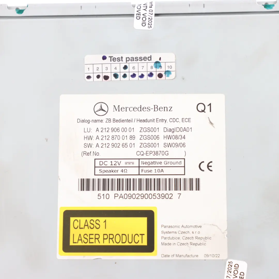 Mercedes C207 A207 W212 CD Player Radio Stereo Head Unit - SKU A2129060001-1 - Part number A2129060001