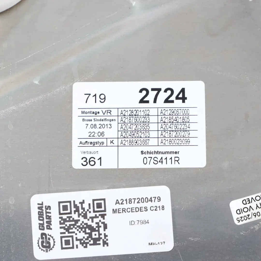 W218 Panel Motor Elevalunas Delantero Derecho Lado Exterior para Mercedes con número de pieza A2187200479 Mercedes W218 Panel Motor Elevalunas Delantero Derecho Lado Exterior - SKU A2187200479 - Número de pieza A2187200479