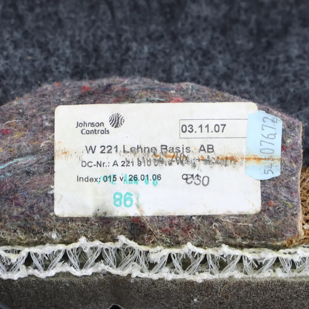 Front Seat Backrest Climatised Leather Black Right O/S to Mercedes W221 with Part number A2219101447 Mercedes W221 Front Seat Backrest Climatised Leather Black Right O/S - SKU A2219101447-2 - Part number A2219101447