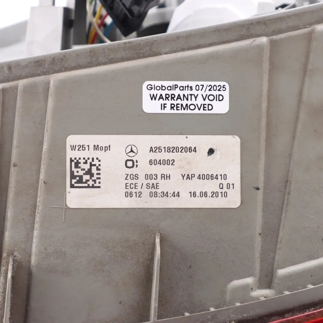 Tail Light Lamp Side Panel Rear Right O/S to Mercedes W251 with Part number A2518202064 Mercedes W251 Tail Light Lamp Side Panel Rear Right O/S - SKU A2518202064 - Part number A2518202064