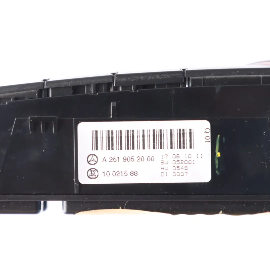 Centre Console Switch Control Unit Panel to Mercedes W251 with Part number A2519052000 Mercedes W251 Centre Console Switch Control Unit Panel - SKU A2519052000 - Part number A2519052000