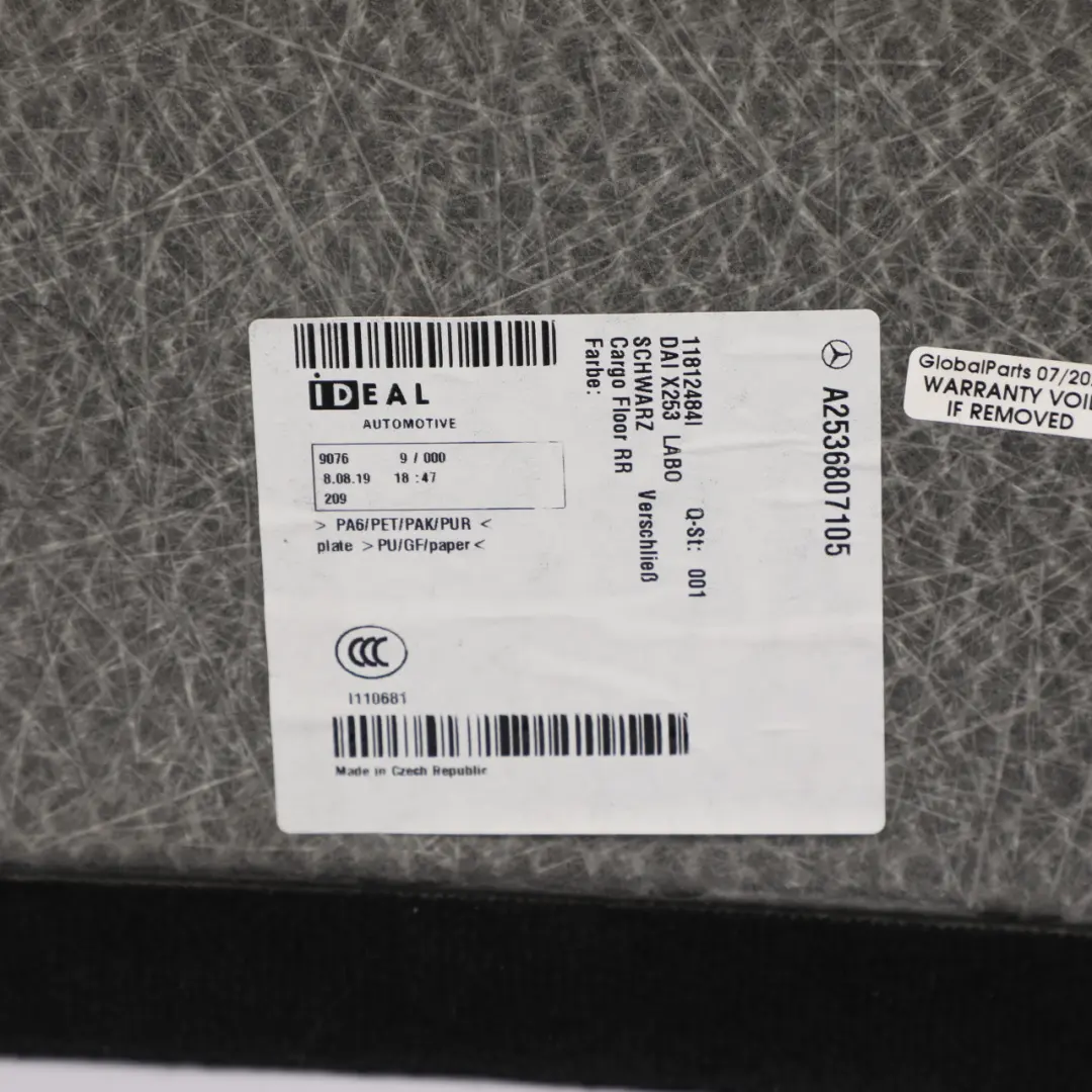 Boot Trunk Floor Rear Loading Trim Panel Carpet Black to Mercedes X253 with Part number A2536807105 Mercedes X253 Boot Trunk Floor Rear Loading Trim Panel Carpet Black - SKU A2536807105 - Part number A2536807105