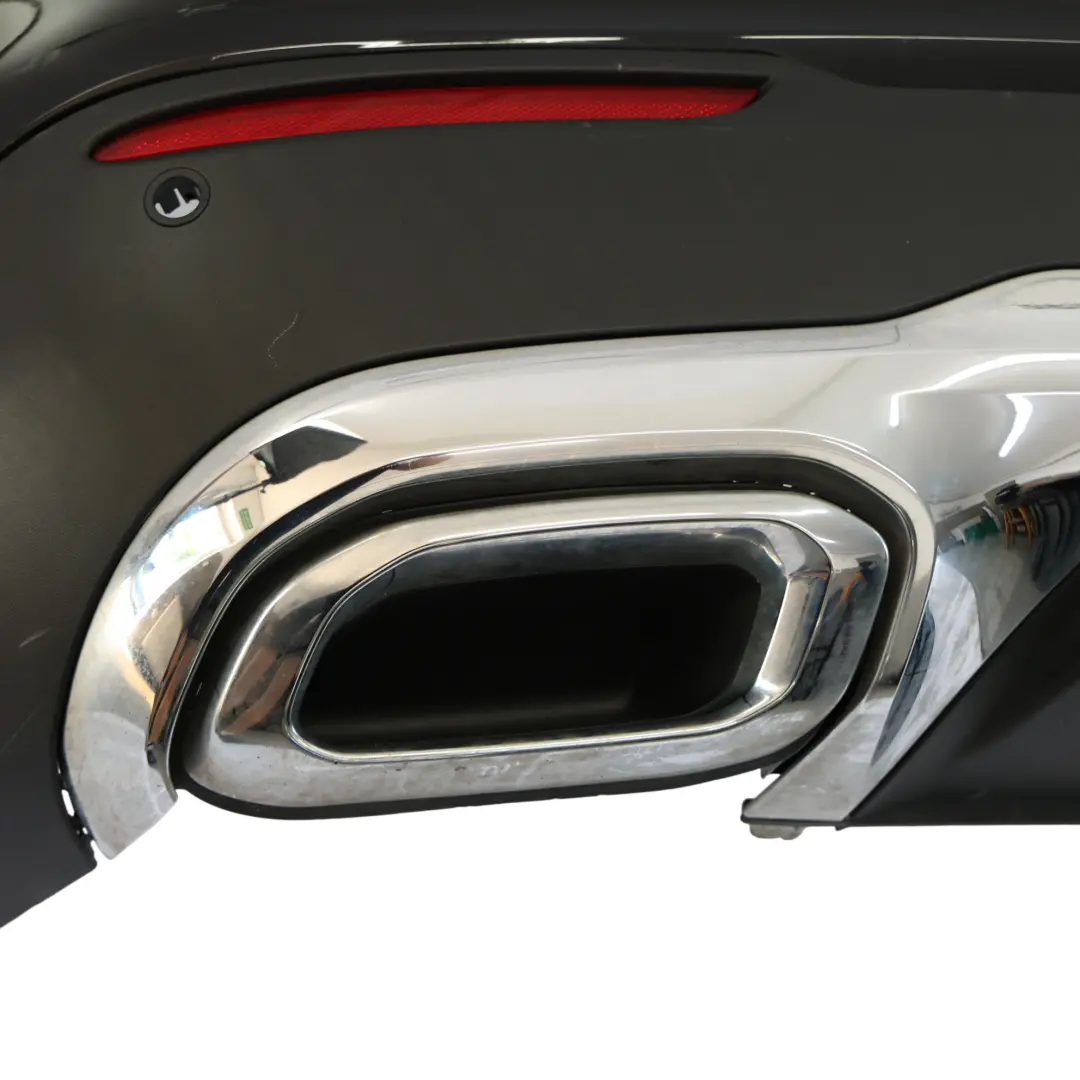 Bumper AMG Trim Panel Obsidian Black Metallic - 197 to Mercedes C253 X253 Rear with Part number A2538801403 Mercedes C253 X253 Rear Bumper AMG Trim Panel Obsidian Black Metallic - 197 - SKU A2538801403-OB - Part number A2538801403