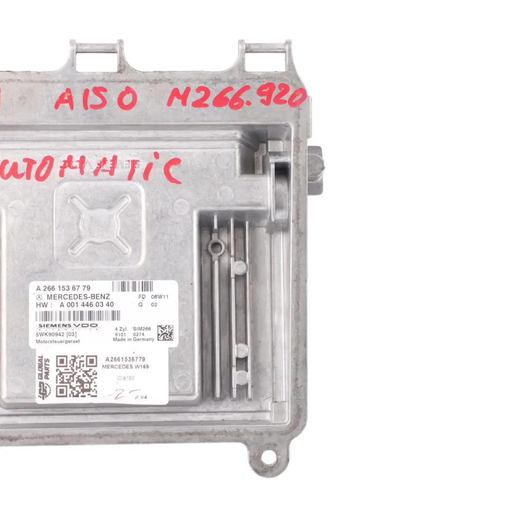 A150 M266.920 95HP Engine Control Module Automatic to Mercedes W169 with Part number A2661536779 Mercedes W169 A150 M266.920 95HP Engine Control Module Automatic - SKU A2661536779 - Part number A2661536779