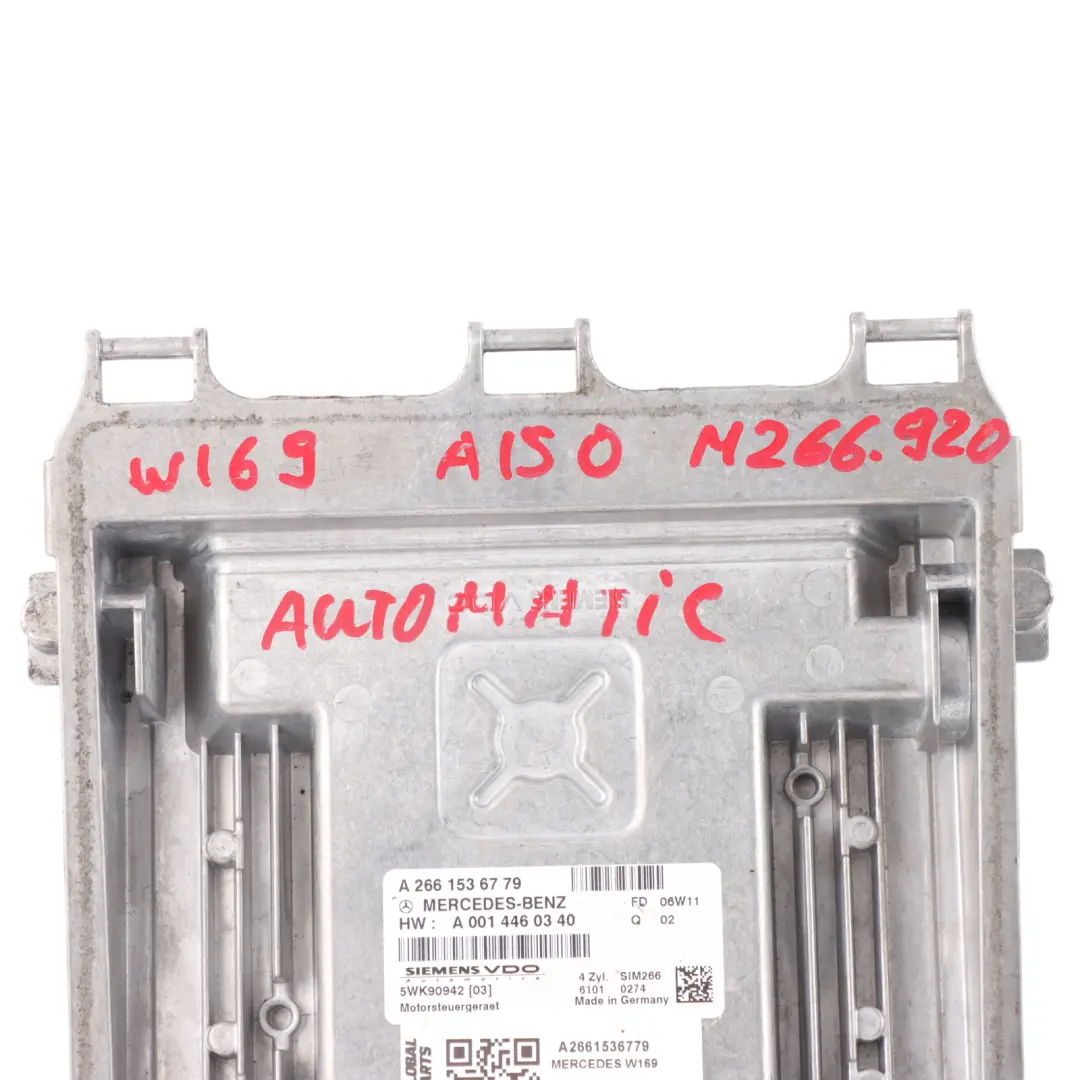A150 M266.920 95HP Engine Control Module Automatic to Mercedes W169 with Part number A2661536779 Mercedes W169 A150 M266.920 95HP Engine Control Module Automatic - SKU A2661536779 - Part number A2661536779