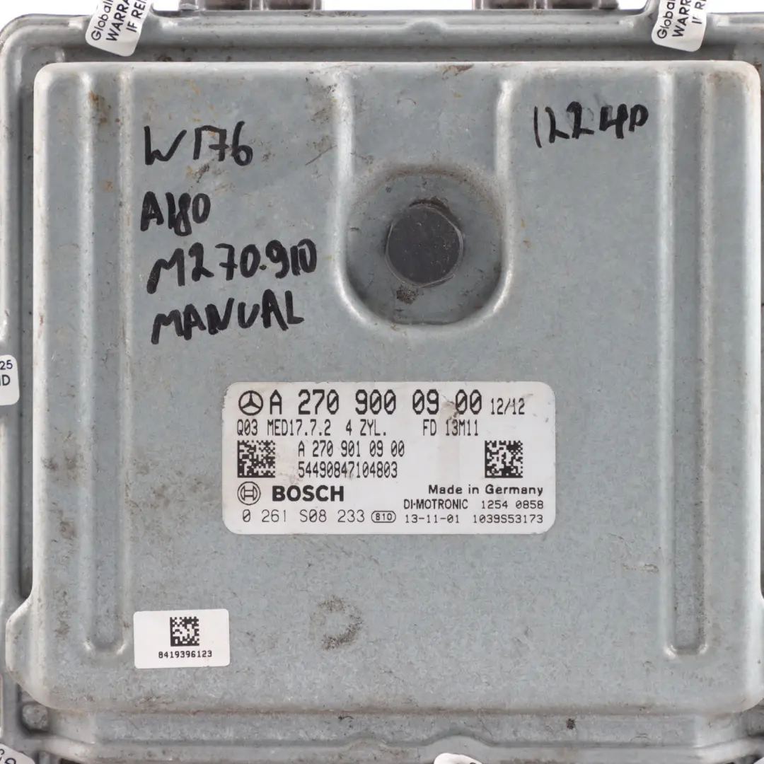 Mercedes C117 W176 A180 270.910 122HP Engine Control ECU Kit Manual - SKU A2709000900-6 - Part number A2709000900