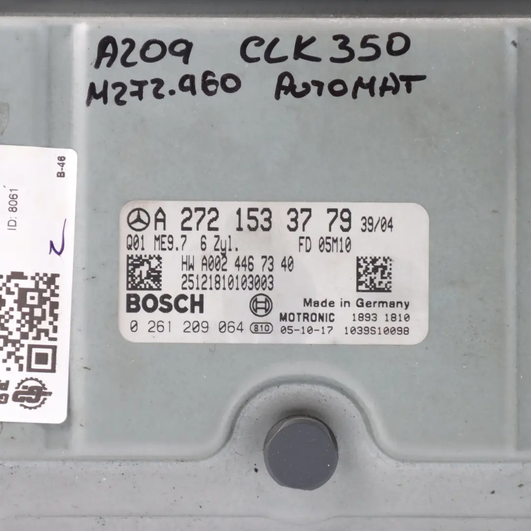 SLK350 272.960 272HP Engine Module ECU Automatic to Mercedes A209 with Part number A2721533779 Mercedes A209 SLK350 272.960 272HP Engine Module ECU Automatic - SKU A2721533779-3 - Part number A2721533779