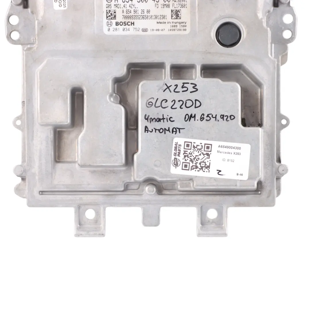 GLC220 4Matic OM654.920 Engine Control ECU Automatic to Mercedes X253 with Part number A6549004300 Mercedes X253 GLC220 4Matic OM654.920 Engine Control ECU Automatic - SKU A6549004300 - Part number A6549004300