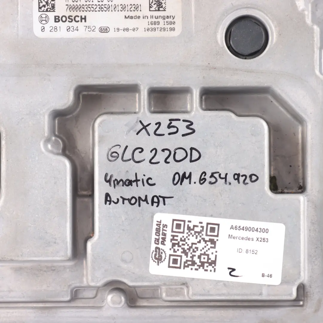 GLC220 4Matic OM654.920 Engine Control ECU Automatic to Mercedes X253 with Part number A6549004300 Mercedes X253 GLC220 4Matic OM654.920 Engine Control ECU Automatic - SKU A6549004300 - Part number A6549004300
