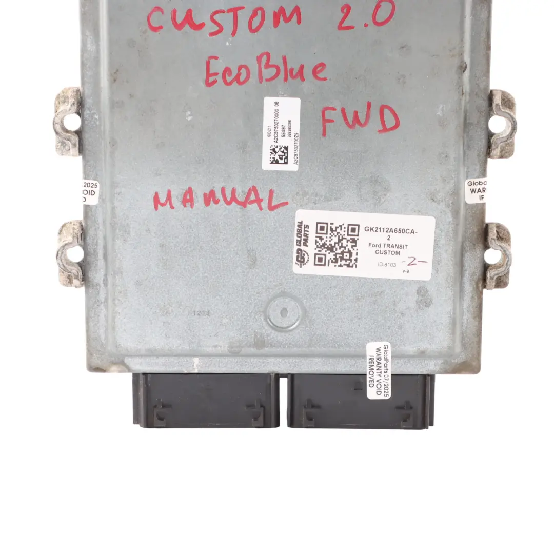 Ford Transit Custom 2.0 EcoBlue 130HP FWD Engine ECU GK21-12A650-CA Manual - SKU GK2112A650CA-2 - Part number GK2112A650CA